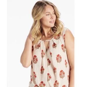 Lucky Brand Floral Oversized Flowy Sleeveless Tunic Top Sz L Linen Blend Ribbed